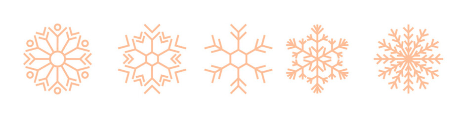 Wall Mural - snowflakes collection in trendy peach fuzz color isolated on transparent background. editable stroke
