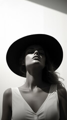 Elegance Unveiled: Monochrome Portraits of Women with Hats - Timeless Beauty in Black and White, Fashion Trends, and Stylish Headwear - Discover the Fusion of Classic Noir Aesthetics and Futuristic Mo