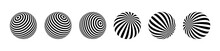 Optical Illusion Of The Globe Pack. 3D Wave Stripe Spheres. Isolated Vector Illustration On White Background.