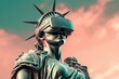 The Statue of Liberty with virtual reality glasses. 3D illustration.
