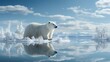 A polar bear braves the icy waters of the arctic, standing tall on a floating sheet of ice under a wintry sky, showcasing the resilience and beauty of this magnificent mammal in its natural habitat