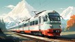 A majestic train chugs through the scenic mountains, its rolling stock and electric locomotive a symbol of reliable and efficient transport connecting the sky and land for all passengers to enjoy
