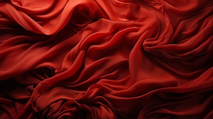 Canvas Print - A vibrant maroon fabric cascades in rich folds, its peach undertones adding depth to the fiery red hue