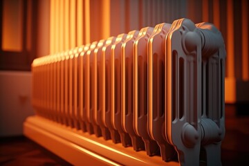 Wall Mural - A detailed close-up view of a radiator in a room. This image can be used to showcase interior heating systems or to illustrate home improvement and maintenance concepts