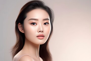 Wall Mural - Portrait of beautiful young asian women with clean fresh skin on gray background.