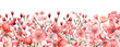 Watercolor seamless border with pink wild flowers for Valentines day romantic illustration