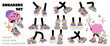 Cool trendy feet and boot vector collection. Cartoon feet in colored sneakers different poses, leg standing, walking, running, behind view. Isolated mascot footwear 