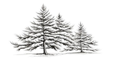 Wall Mural - A simple black and white drawing featuring three pine trees. Suitable for various uses