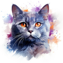  watercolor British Shorthair clipart, Generative Ai