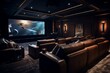 A high-tech home cinema with a large screen, surround sound, and plush seating, providing an immersive movie-watching experience in the comfort of home.