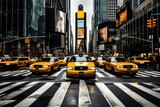 Fototapeta Nowy Jork - Vibrant Intersection in New York City with a Bustling Flow of Taxis and Pedestrian Crossings