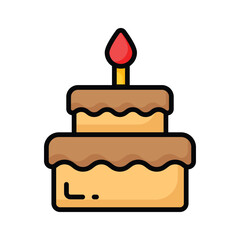 Wall Mural - Burning candle on birthday cake, party cake vector design