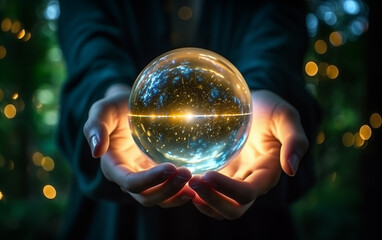 Wall Mural - crystal ball in hand,created with generative ai tecnology.