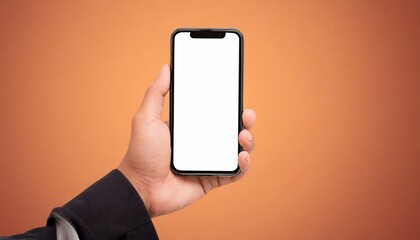 Hand using smartphone with blank screen