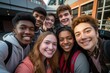 © Vorda Berge - Diverse high school students taking selfie on campus
