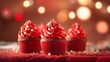Red velvet cupcakes with cozy blur background