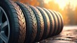 A close up view of a tire on a road. Perfect for illustrating transportation, travel, or automotive themes