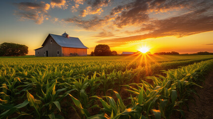 Poster - Cornfield with a traditional barn in the background