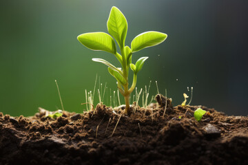 Young sprout of a plant in the sun rays