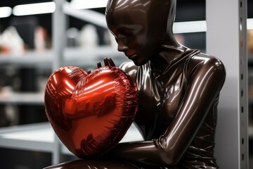 Sticker - Heart in the hands of a mannequin. Background with selective focus