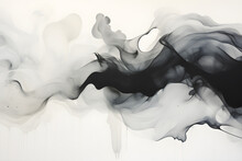 Abstract Black Ink And Water Wash On White Background