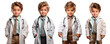 Little boy in medical uniform, future children's dream career concept. Isolated on transparency, png.