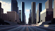 Los Angeles downtown buildings skyline highway traffic concept background, Ai generated image.