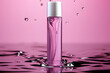 Beauty product tube in water with copy space background on pink background