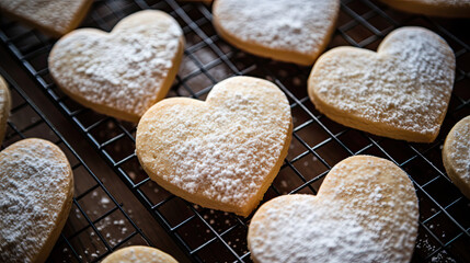 Wall Mural - Top view of a sugar cookies heart-shaped, Valentine's Day background 