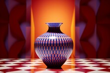 Envision A Vase Where The Foundational Aesthetic Is A Checkerboard Pattern Of Squares.