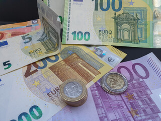 Poster - Euro coins and banknotes European Union currency