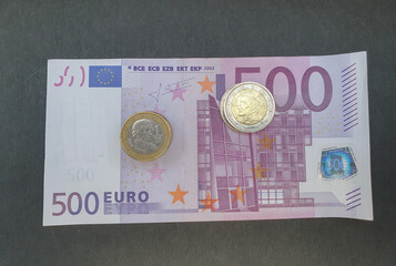 Poster - Euro coins and banknotes European Union currency