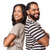 © Asier - Young Latin couple laughing back-to-back, studio