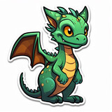 Fototapeta Dinusie - Cute green dragon cartoon sticker on white background. Vector illustration.AI.