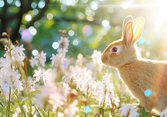 Close up of a cute rabbit in the forest 
