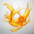 spray of orange liquid on white background