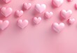 pastel pink 3d render hearts horizontal banner copy space bottom. Valentines day backdrop.