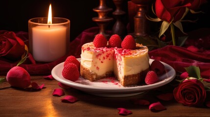 Wall Mural - Romantic valentine day anniversary love dinner with sweet cake dessert wallpaper background