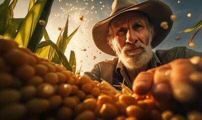 Rural Farmer Harvesting Corn Crops