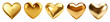 Set of golden hearts isolated on transparent background.