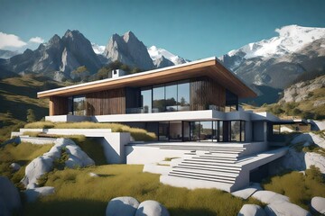 Poster - modern architecture house in the mountain