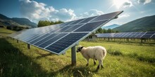Modern Farm, Grazing Goats And Sheep Under Solar Panel System