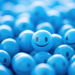 Sticker - A smiley faces on blue balls. Generative AI.