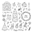 Christmas clipart. Hand drawn vector winter doodles. Holiday illustrations. Christmas doodles set