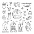Christmas vector clipart. Hand drawn winter graphics. Cute winter doodles
