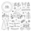 Winter doodles set. Hand drawn Christmas clipart. Christmas tree cute graphics