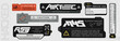 Cyberpunk style decals set. Set of vector car service stickers and labels in futuristic style. Inscriptions and symbols