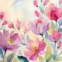 Floral Romantic Abstract Background, Watercolor Painting, Illustration, Hand Painted Postcard