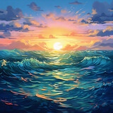 Fototapeta Do akwarium - Vibrant Cel-Shaded Ocean Illustration in High-Resolution with Intricate [Location] Background