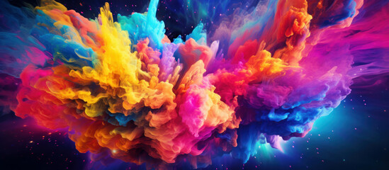 Wall Mural - explosion of colored powder isolated on black background.